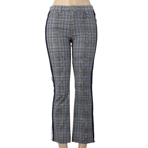 Mother Pant Sz 28 x 27 Black Blue White Striped Side Plaid Straight Cotton Pant - Picture 2 of 16